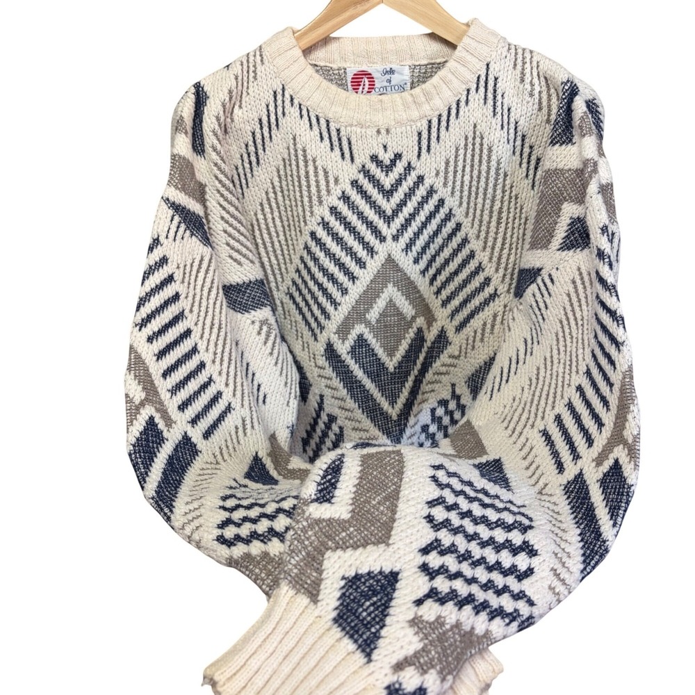 VTG Men's XL Geometric Aztec Diamond Knit Sweater Pullover 90s Grandpacore USA - Picture 4 of 10
